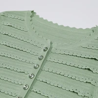 Four Color High-quality New Fashionable Knitted Lace Rhinestone Top Cardigan Jacket+slim Split Ruffle Edge Half Skirt Set - Image 2