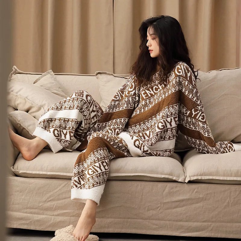 

Winter Coral Velvet 2023 New High-end Comfort Pajama For Women Heavy Velvet Women's Flannel Homewear Klein Blue Pyjamas Set