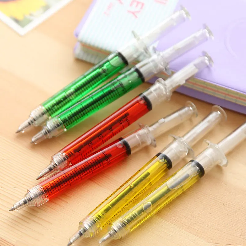16pcs 참신한 주사기 펜 주사기 특이한 모양 귀여운 문구 볼펜 총알 5mm 자동 리필 가능 볼펜