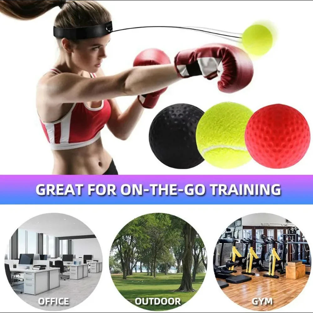 Boxing Reflex Ball Set 3 React Balls Adjustable Headband for Boxing/MMA/Krav Maga Boost Reflex Timing Focus Hand-Eye 4