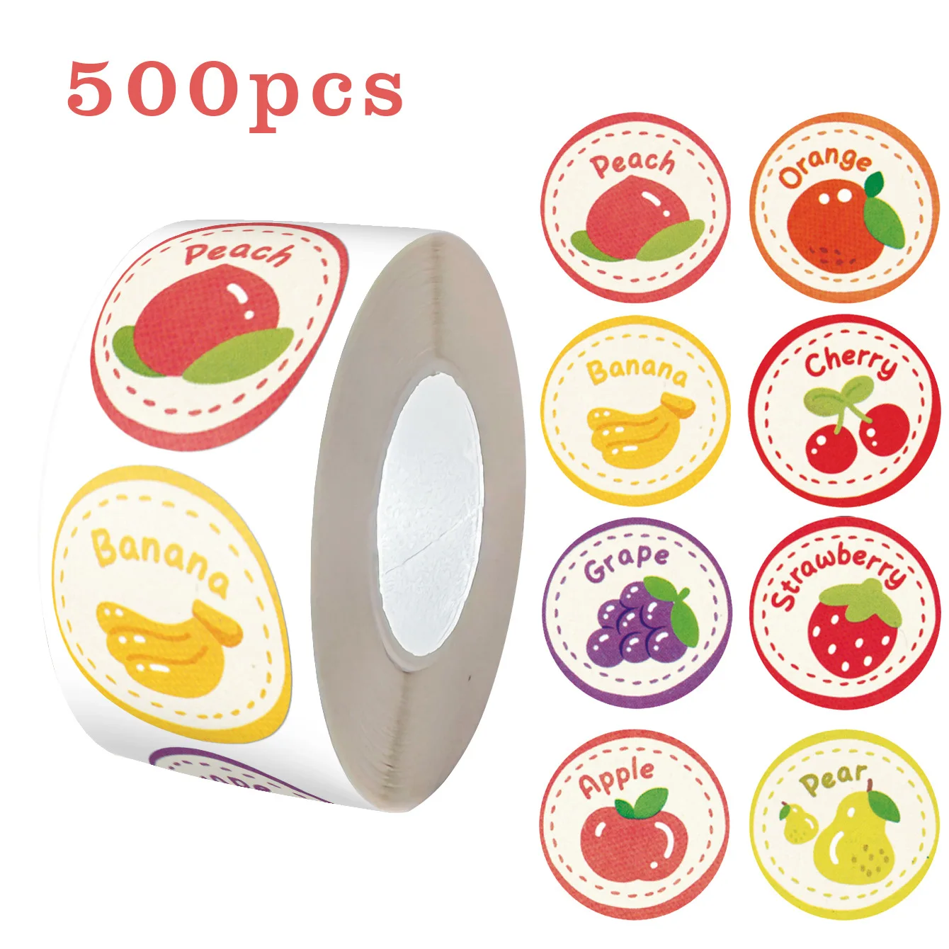500Pcs/ 1 Rolls 2.5cm/1inch Fruit Sticker Decoration Gift Box Sticker Label Stationery Sticker