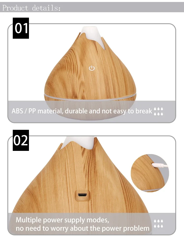 Aroma Diffuser Ultrasonic Wood Grain Humidifier With 7 Led Colors_voghion.com