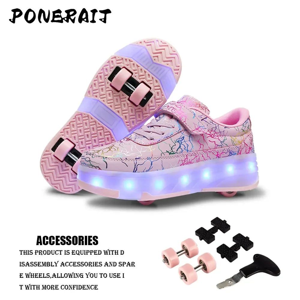 Women's Detachable 4 Wheel Roller Skates Shoes New Sneakers With LED For Women Quality Girls Skating Skates Shoes With Wheels