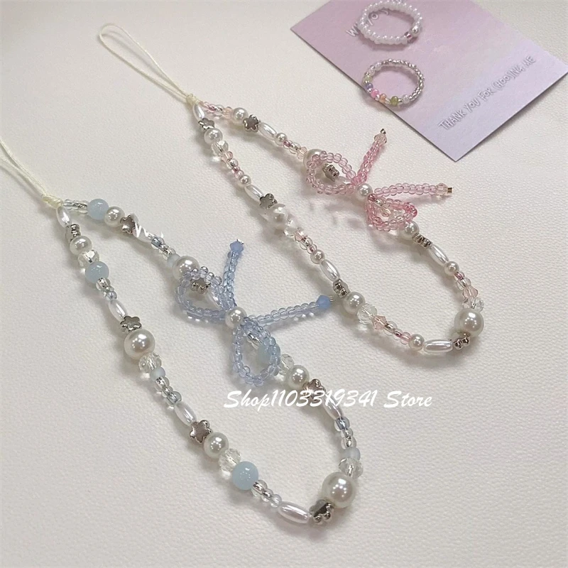 한국어 Y2K 귀여운 3D 핑크 블루 Bowknot 페르시 전화 매력 체인 전화 액세서리 전화 스트랩 Anti-Lost Lanyard 교수형 밧줄