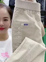 Women Casual Corduroy Harem Pants Korean Elastic High Waist Pencil Pantalons Spring Fall Mom Pantalones Ankle Length Trousers 1