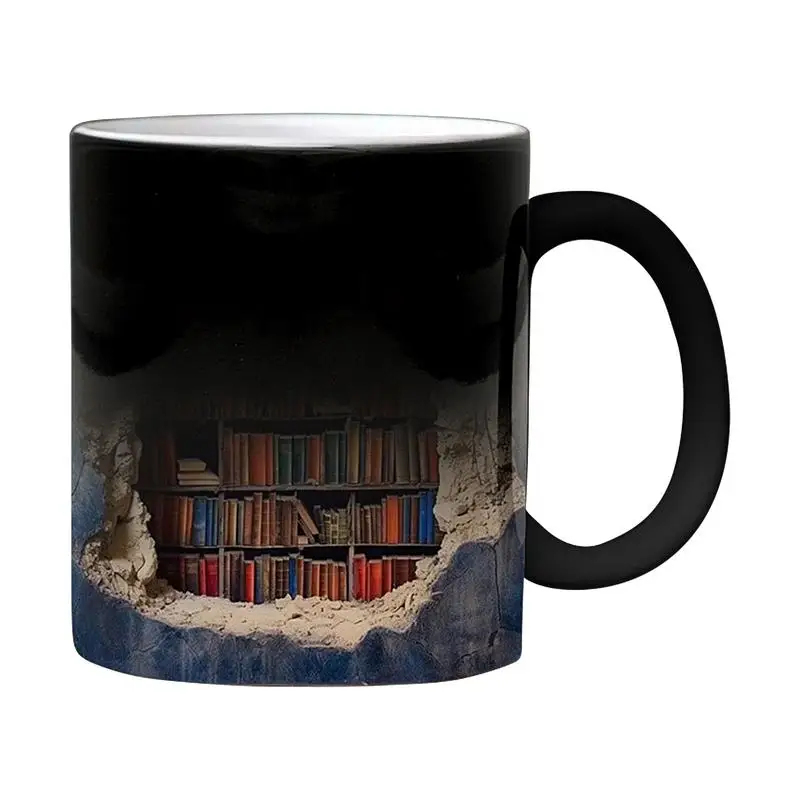 

3D Bookshelf Mug Vintage Library Shelf Coffee Cup Flat Color Pattern Book Lover Ceramic Coffee Tea Mug Cup Readers Drinkware Mug