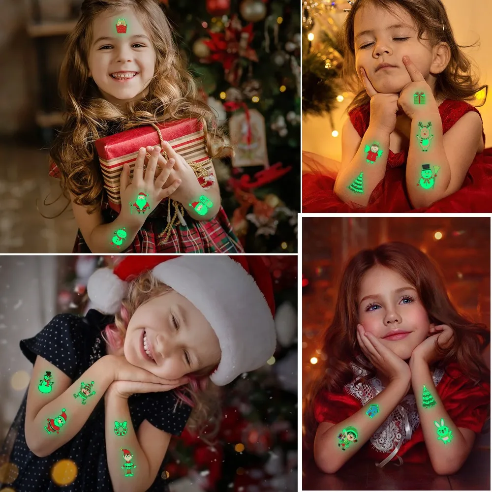 10Pcs Luminous Tattoos Christmas Tattoo Stickers Cartoon Waterproof Party Activities Festival Party Temporary Stickers