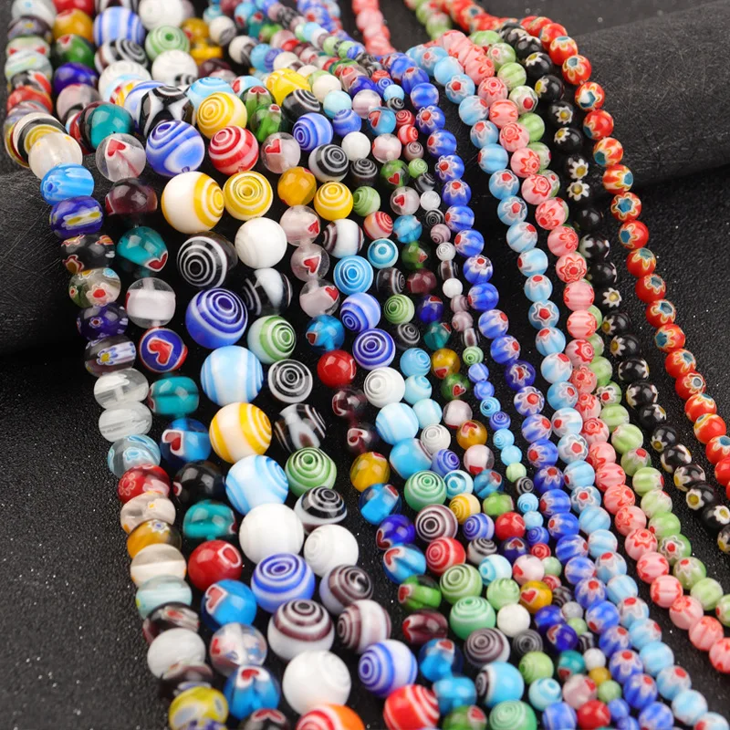 

Millefiori Flower Patterns Stripe Lampwork Glass Beads Charm Multi-shaped Faceted Loose Spacer Bead For Diy Bracelet Accessories