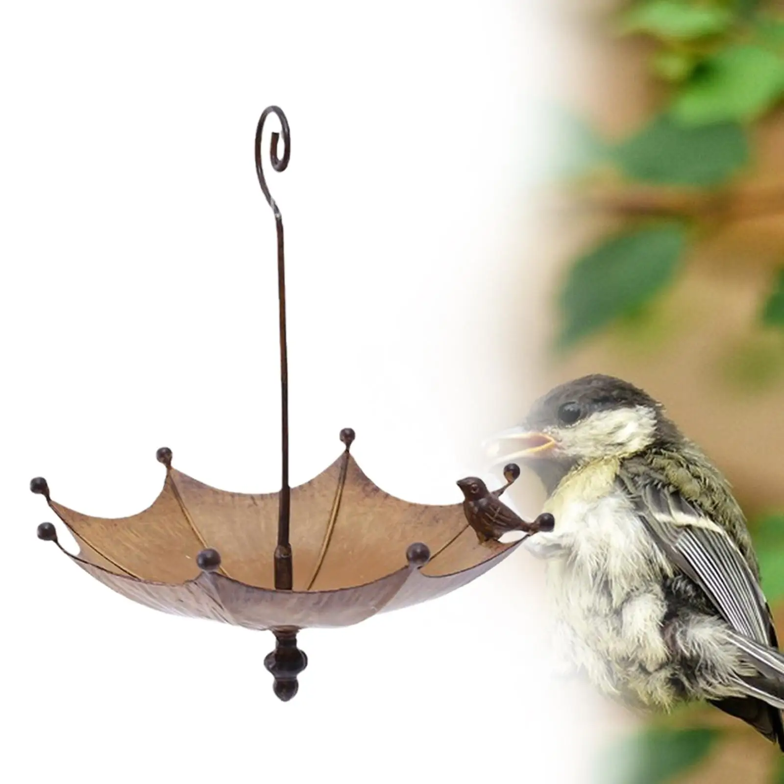 Umbrella Bird Feeder Hanging Bird Bath Bird Food Container Metal Garden Decoration for Backyard Balcony Patio Courtyard Porch