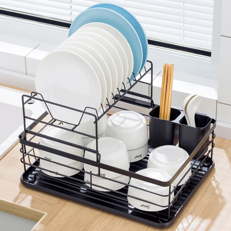 VEVOR Dish Drying Rack 2-Tier Dish Drainer Carbon Steel Kitchen Utensil Holder Dish Racks