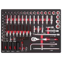 Auto repair lockable seven-drawer red tool cabinet with five hand tool sets for garage storage 2