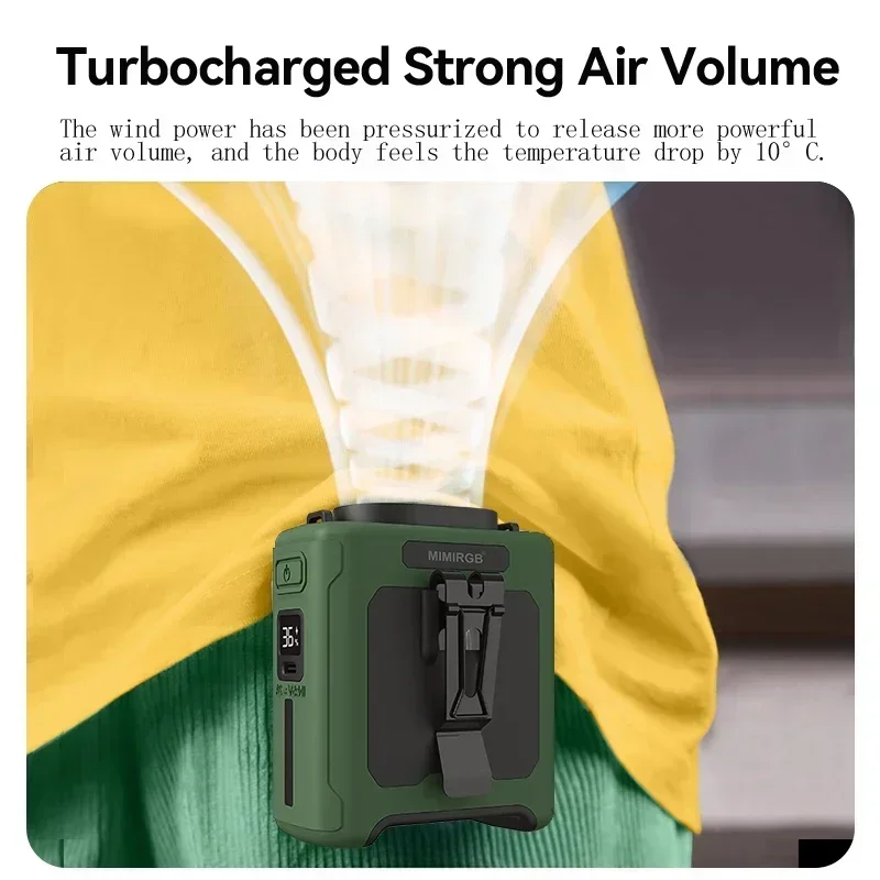 Portable Waist Fan 10000mAh with Power Bank LED Lighting Hanging Neck Fan 5 Speed Strong Airflow Cooling Fan for Outdoor Working