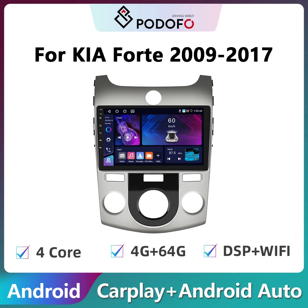 

Автомагнитола Podofo, 2din, Android, для Kia Cerato Forte 2008-2013 Carplay, стереопроигрыватель, Авторадио, Wi-Fi, GPS-навигация, FM/RDS