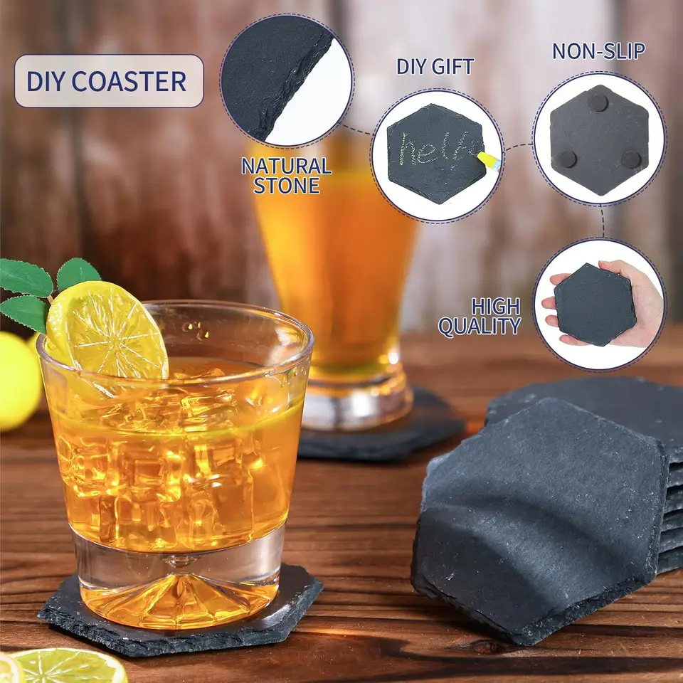 12 Posavasos De Pizarra Para Bebidas Con Soporte Cuadrado