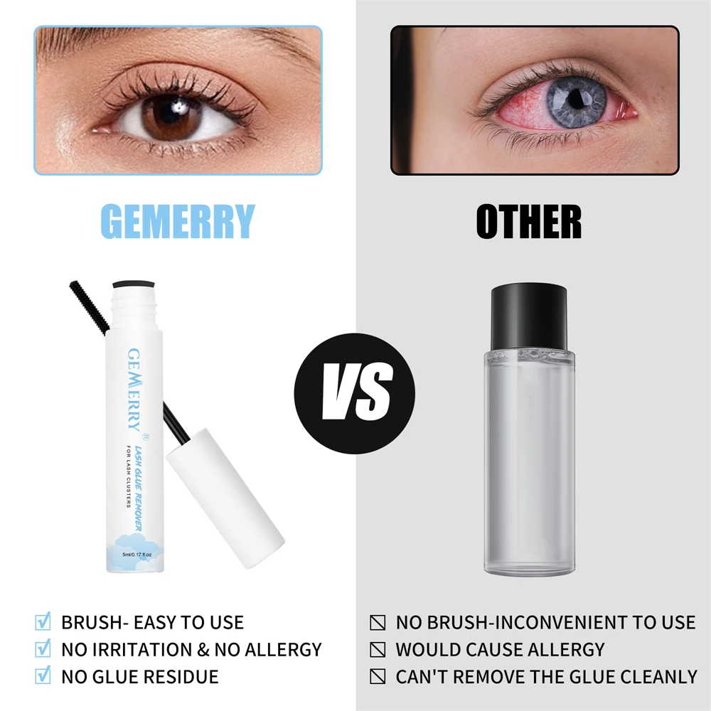 GEMERRY DIY 5ml Lash Glue Remover for Eyelash Extensions Self-Use Remover  Gentle Non-irritating Cluster Segment Lash Remover