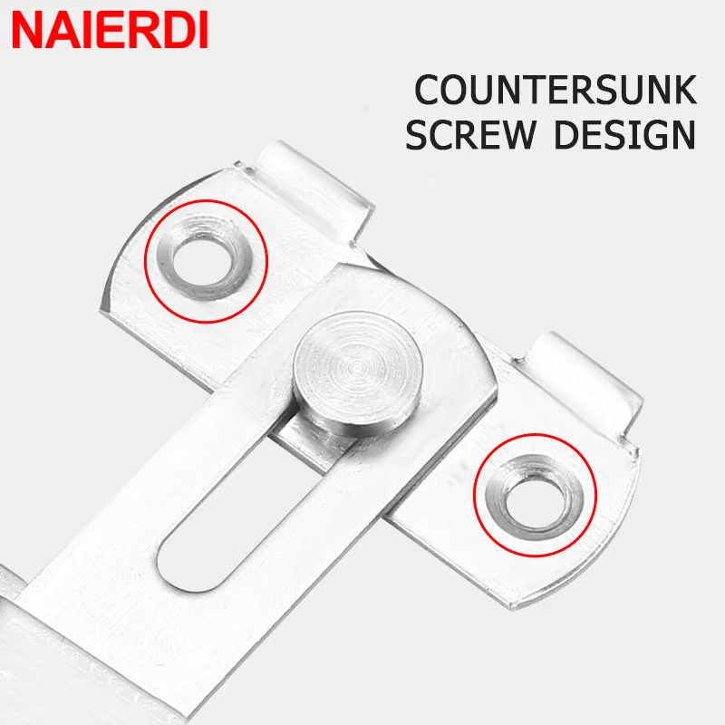 NAIERDI Stainless Steel 90/180 Degree Hasp Latches Sliding Door Chain Locks Security Hardware For Window Cabinet Hotel Home images - 6