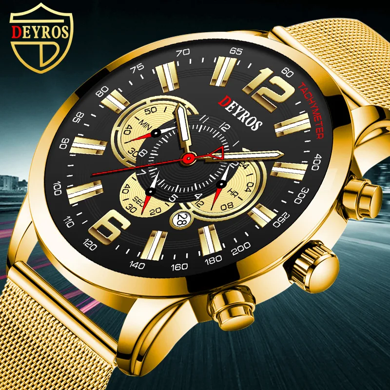 

New Arrival Explosive Fashion Fake Three-eye Large Dial Men's Calendar Luminous Watch Men's Business Steel Watch Reloj