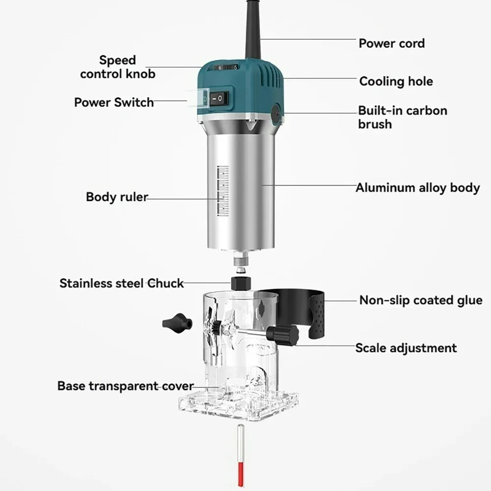 800W Engraver Electric 220V Wood Trimmer Router Milling Cutter Grooving Carpentry Tools Electric Trimmer Edge Milling Machine