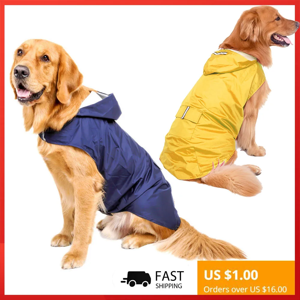 Waterproof Small Large Dog Raincoat Labrador Clothes Reflective Jacket Rainwear 