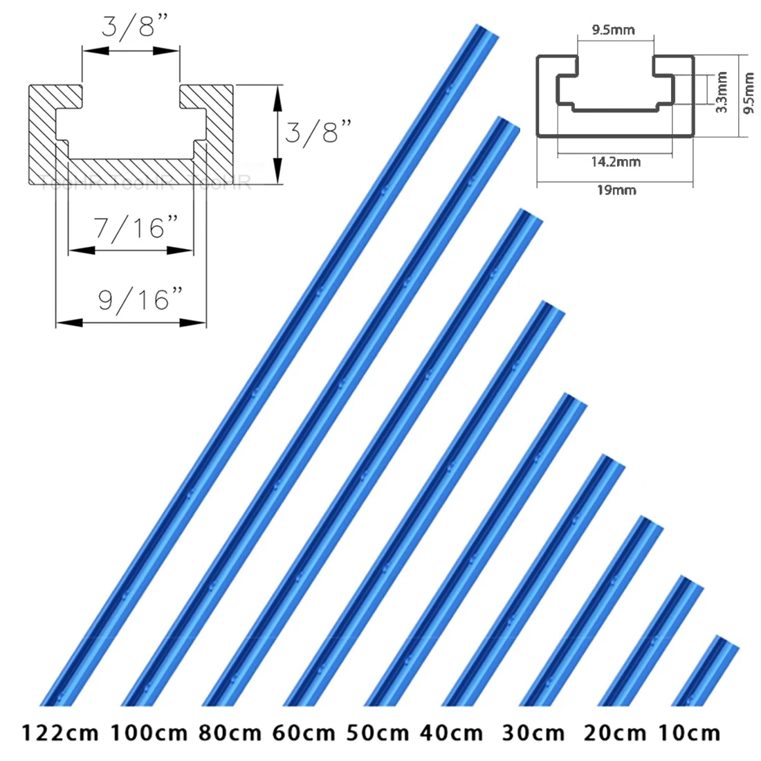 19x9.5mm Woodworking Chute Rail T-track T-slot 300-800MM Miter Track Jig T Screw Fixture Slot Table Saw Router Table DIY Tools miter track jig