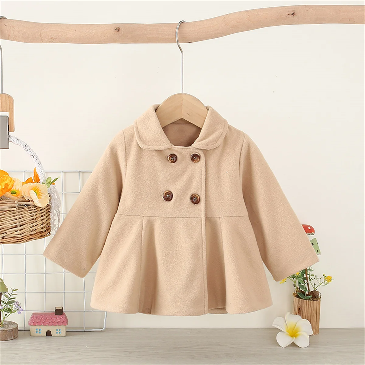 Autumn Newborn Girl Long Sleeve Woolen Coat Thickened Polo Collar Children Jacket Fashion Double breasted Clothing