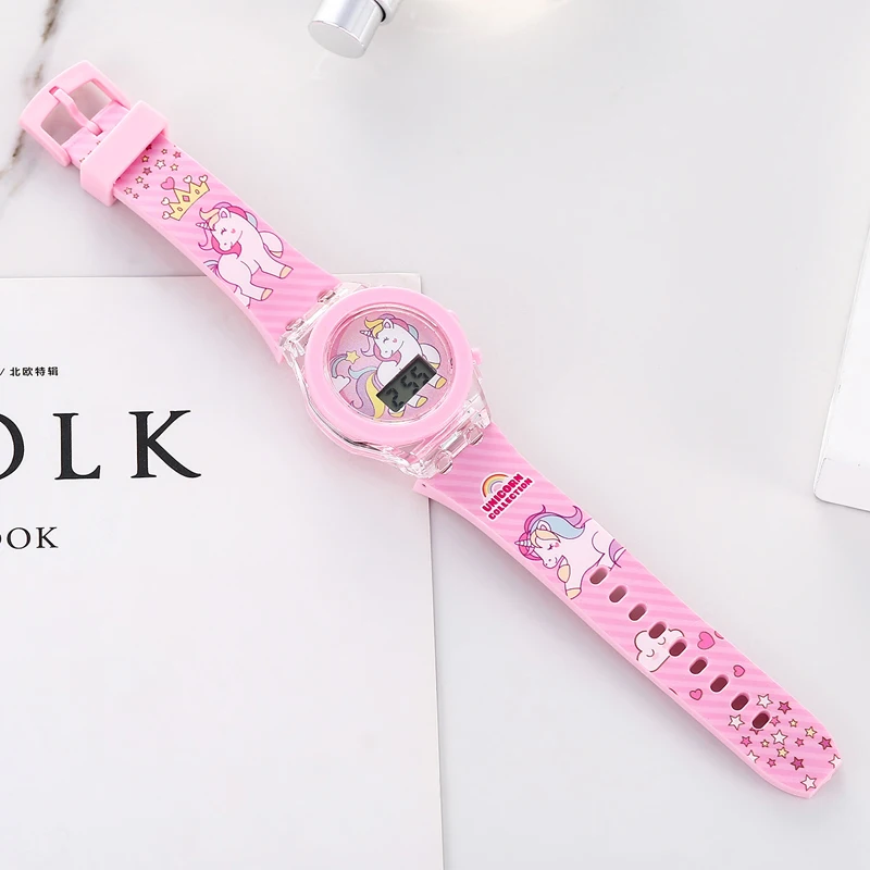 Girls Kids Watches Cartoon Unicorn Dinosaur Shark Digital Electronic Flash Glow Light Colourful Children Watch Birthday Gift 6
