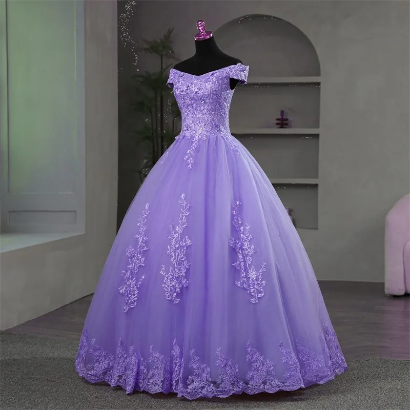 Party dress quinceanera dresses Off shoulder purple Quinceanera dresses sweet flower party dress luxury appliques ball gown real photo prom dress Boho