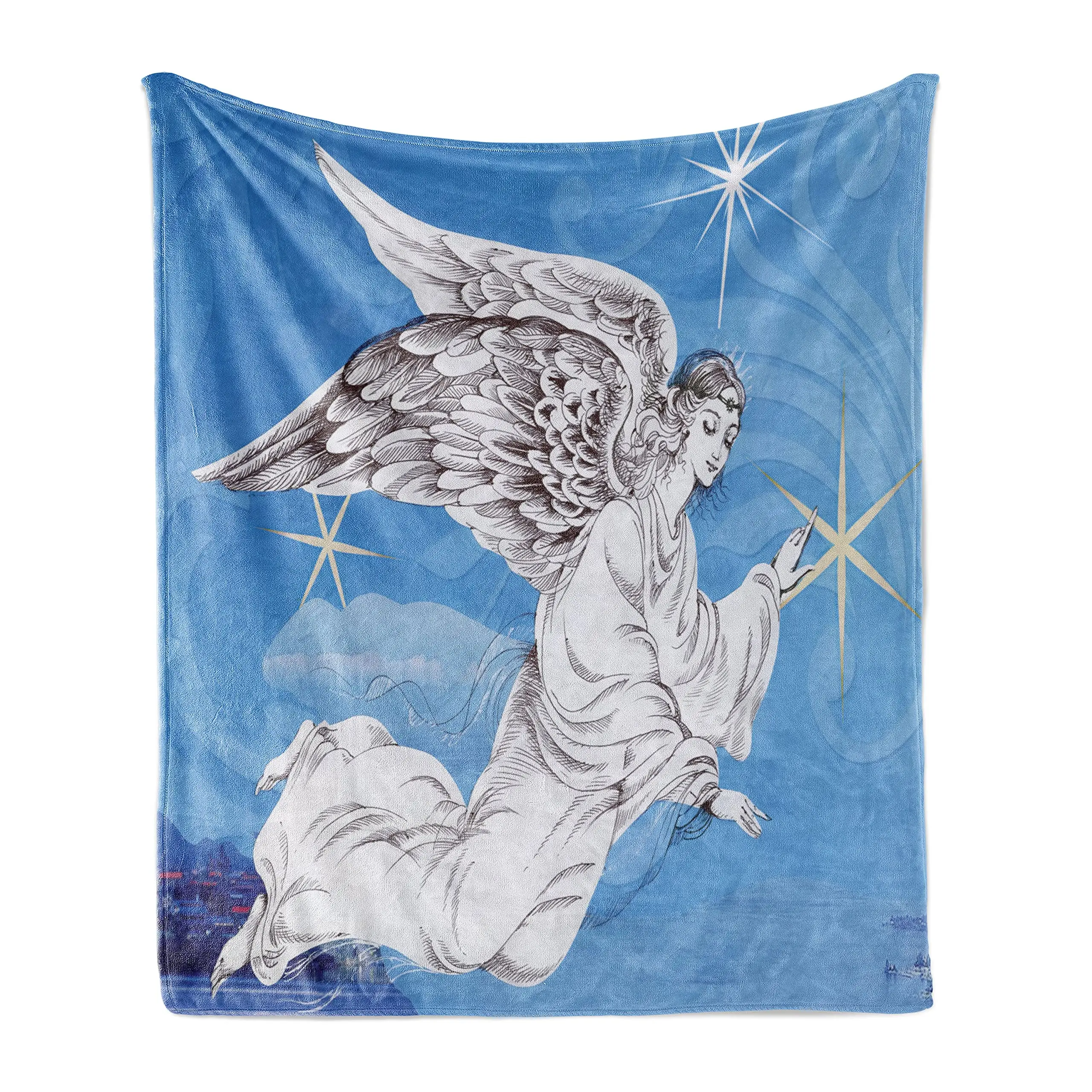 

Fallen Angel Throw Blanket Angel Wings Soft Warm Throw Blanket Merry Christmas Stars Mystic Flannel Blanket Home Gifts,black