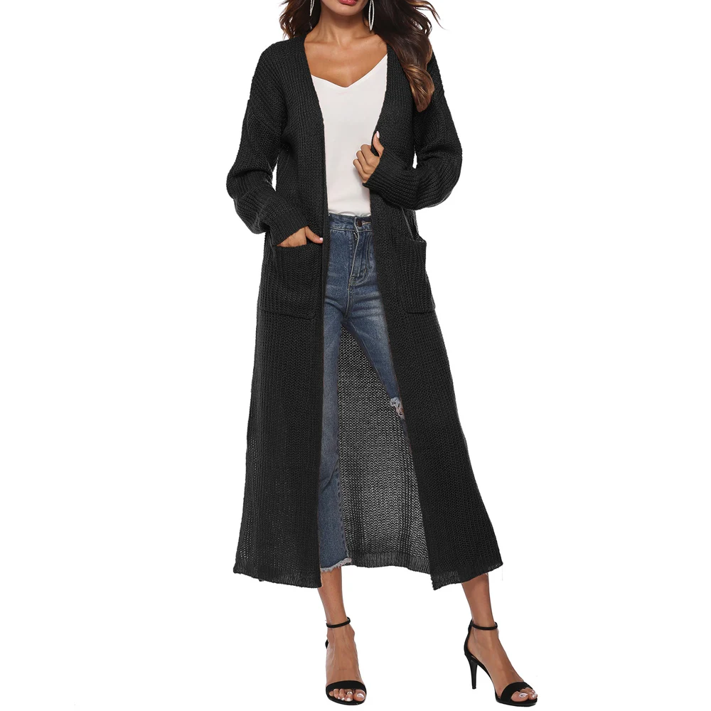 Women Knitted Trench Coats Autumn Winter Long Sleeve