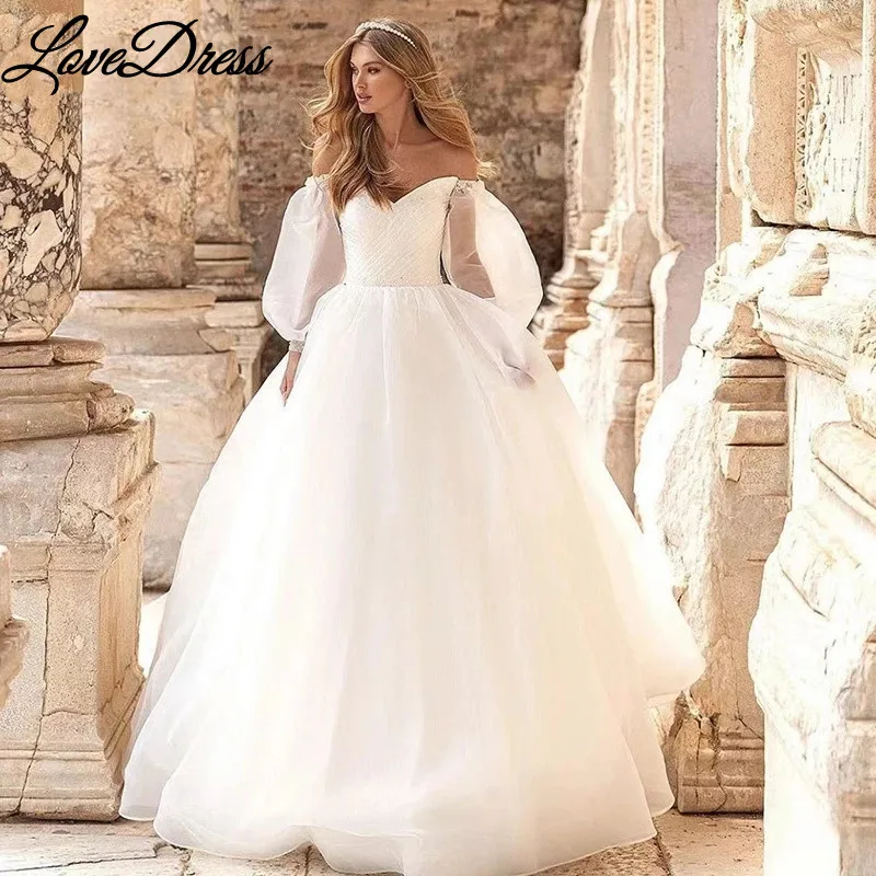 

LoveDress Puff Sleeves Wedding Dress 2024 Lace Up Boho Off Shoulder Tulle Bridal Gown Backless Pleats Ball Gown Robe De Mariée