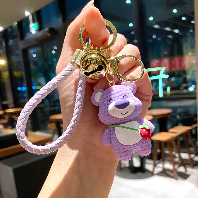 Aliexpress Creative Bamboo Woven Bear Car Key Chain Pendant Cute Cartoon Sitting Bear Car Key Chain Decoration