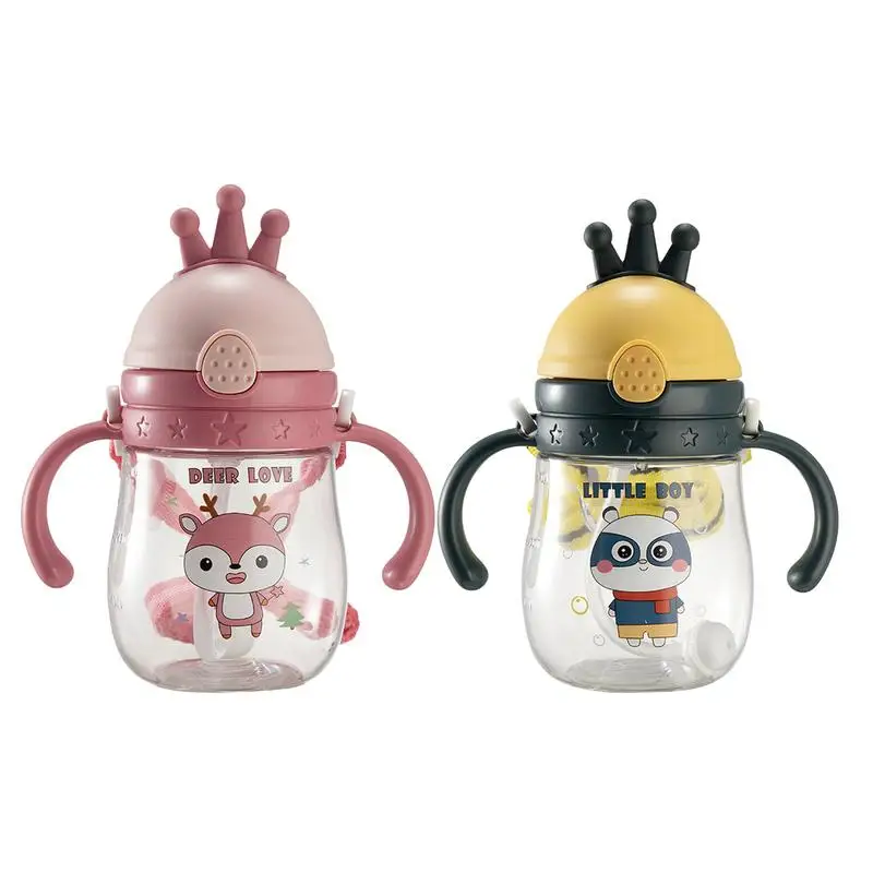 

370ml Large Capacity Crown Drinking Bottle Learning Cups Children Training Cup Graduated Sippy Cup Handle Water Bottle for Home