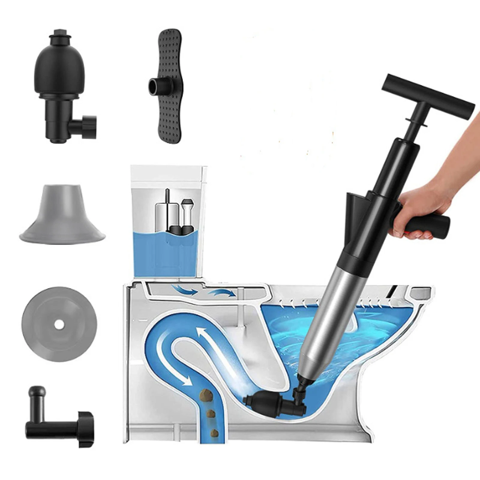 

Sewer Pipe Unblocker Air Drain Blaster Dredge Clog Remover High Pressure Drain Plunger Toilet Plunger Bathroom Products