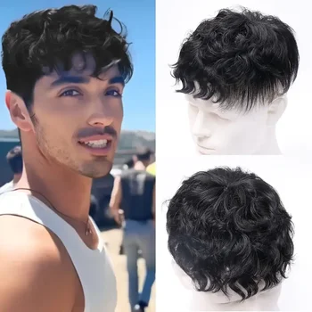 Parrucca da uomo per capelli umani ricci/luffy Leslie, leggera, traspirante, aspetto naturale per tutte le acconciature, facile da indossare, parrucchino versatile