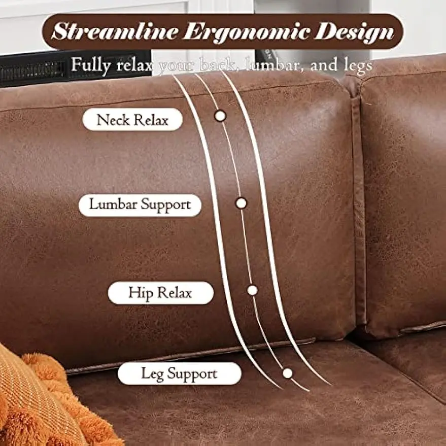 Description Picture 5 of itemSofa Couch for Living Room,Small Couches,Faux Leather Loveseat,Mid Century Modern Sofas,Brown Comfy Love Seat for Lounge, Office