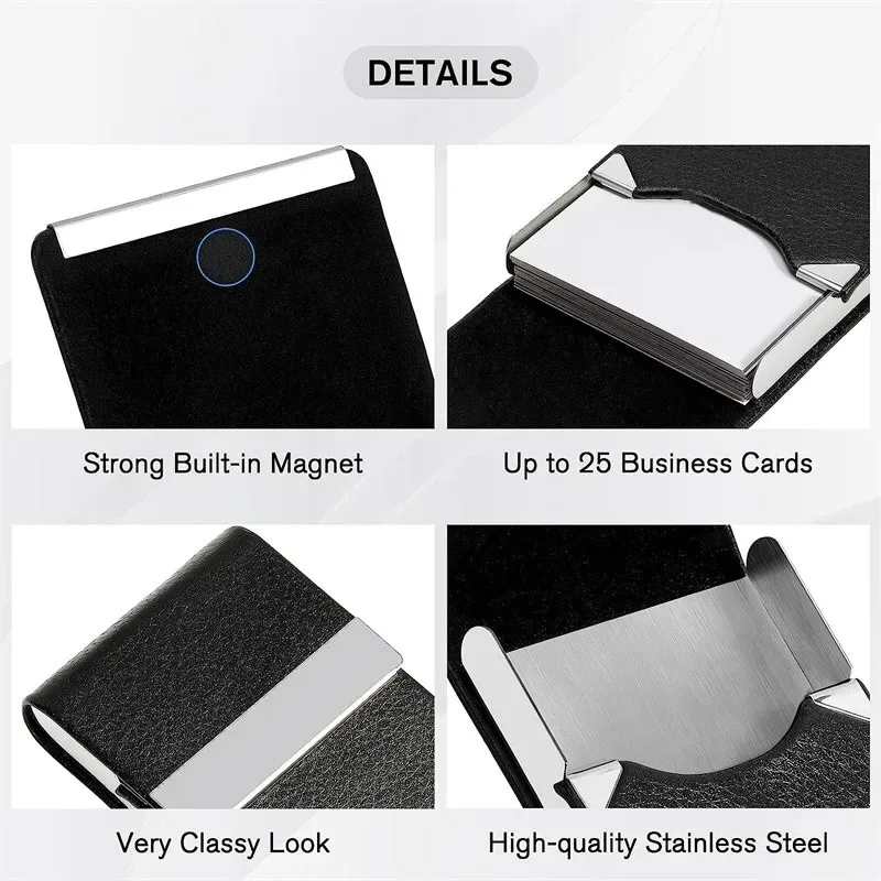 Sleek Black PU Leather Business Card Holder with Magnetic Closure