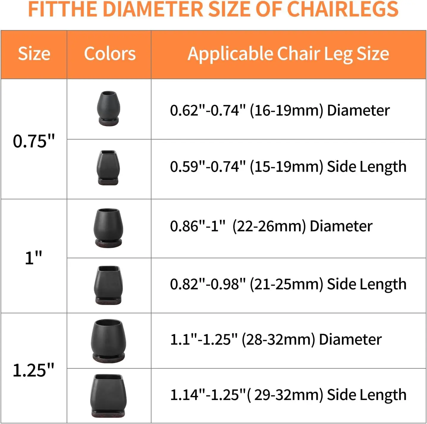 Furniture Leg Pads Chair Leg Caps Chair Leg Protector Rubber Furniture Feet Pads 16PCS Black Chair Leg Protectors