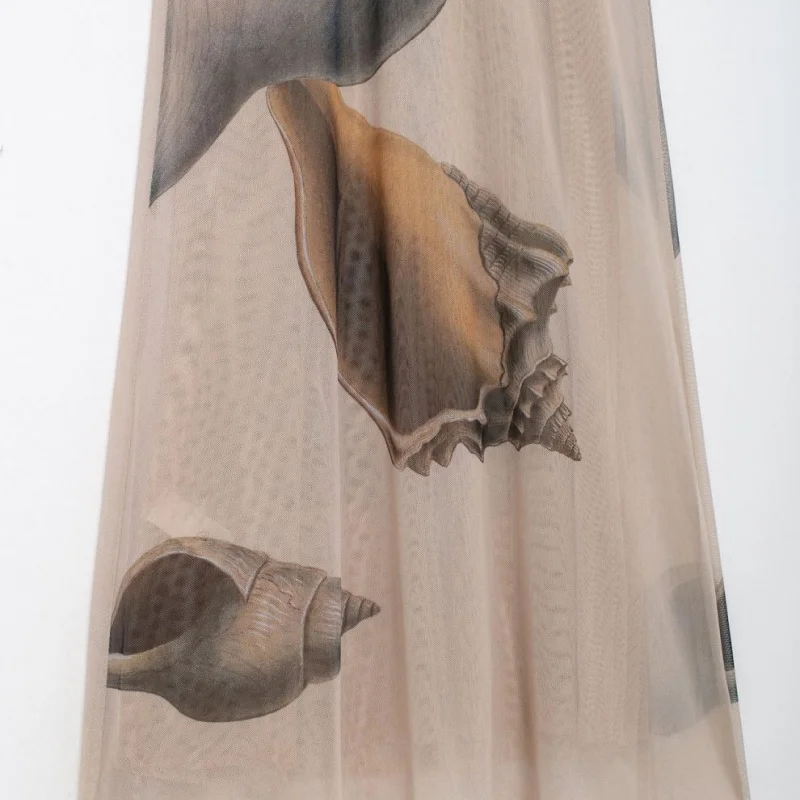 Women's Casual Halter Neck Maxi Dress with Seashell Print, Slightly Stretchy Slim Fit, Perfect for Beach and Travel Outings