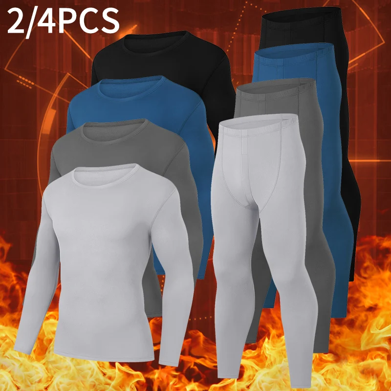 thermal underwear set 2/4 Piece Men's And Teenagers' Thermal Underwear Set Long Sleeve Bottoming Shirt Elastic Waist Trousers