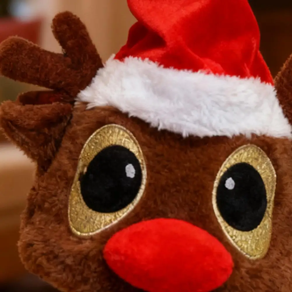40*20cm Santa Hat Soft Plush Christmas Hat With Light Sound Show Elastic Band Christmas Hat Costume Accessory Holiday Party Gift