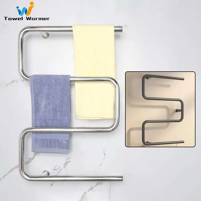 ห้องน้ําสีดําสมาร์ทเทอร์โมสแตติกไฟฟ้าราวแขวนผ้าเช็ดตัวสแตนเลสผ้าเช็ดตัวอุ่นแห้งเร็วชั้นวางผ้าขนหนูไฟฟ้า 1