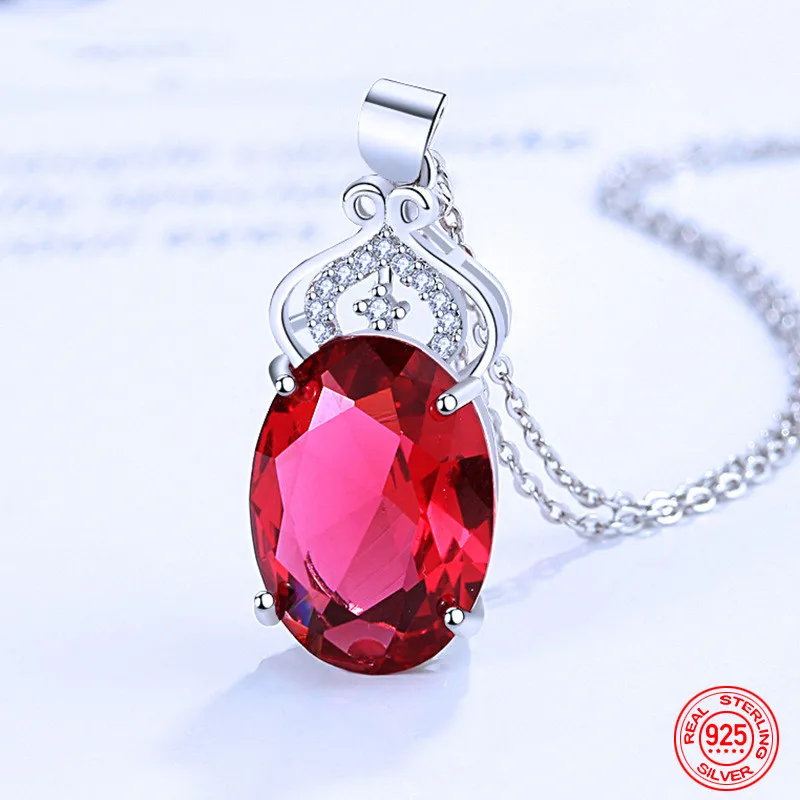 

925 Sterling Silver Red Crystal Crown Necklaces For Women Glamour Jewelry Party Gift