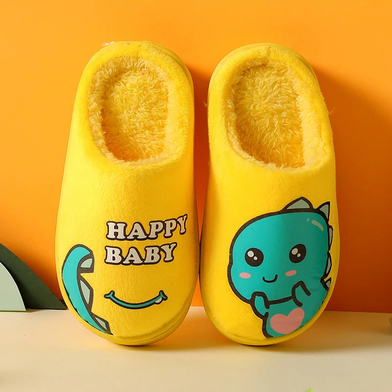 Kids Boys Girls Slippers Cartoon Dinosaur Plush Home Shoes For Children Winter Indoor Bedroom Slippers Baby Warm Cotton Shoes cartoon dinosaur kids slippers boys hot summer beach sandals girls home slippers toddler anti slip indoor child garden shoes