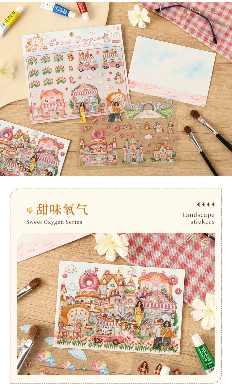 JIANQI Kawaii Reisen Mädchen 3D Illustration Outdoor Landschaft Aufkleber DIY Tasche Hütte Szene Festival Geschenk ﻿ – Detail 13