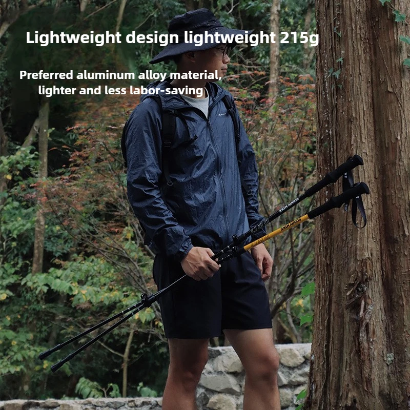 Outdoor Aluminum Alloy Portable Retractable Folding Hiking Cane Ultra Light Hiking Cane Anti-skid
