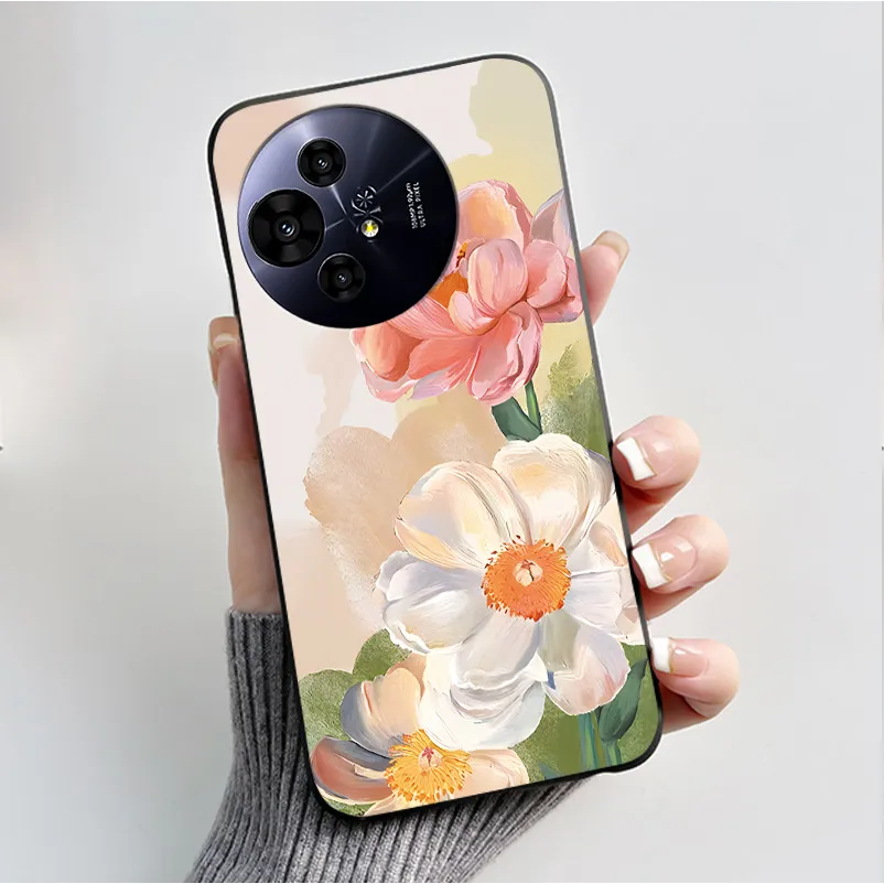 Soft Silicone Black Shell Cover with Cute Flower Design