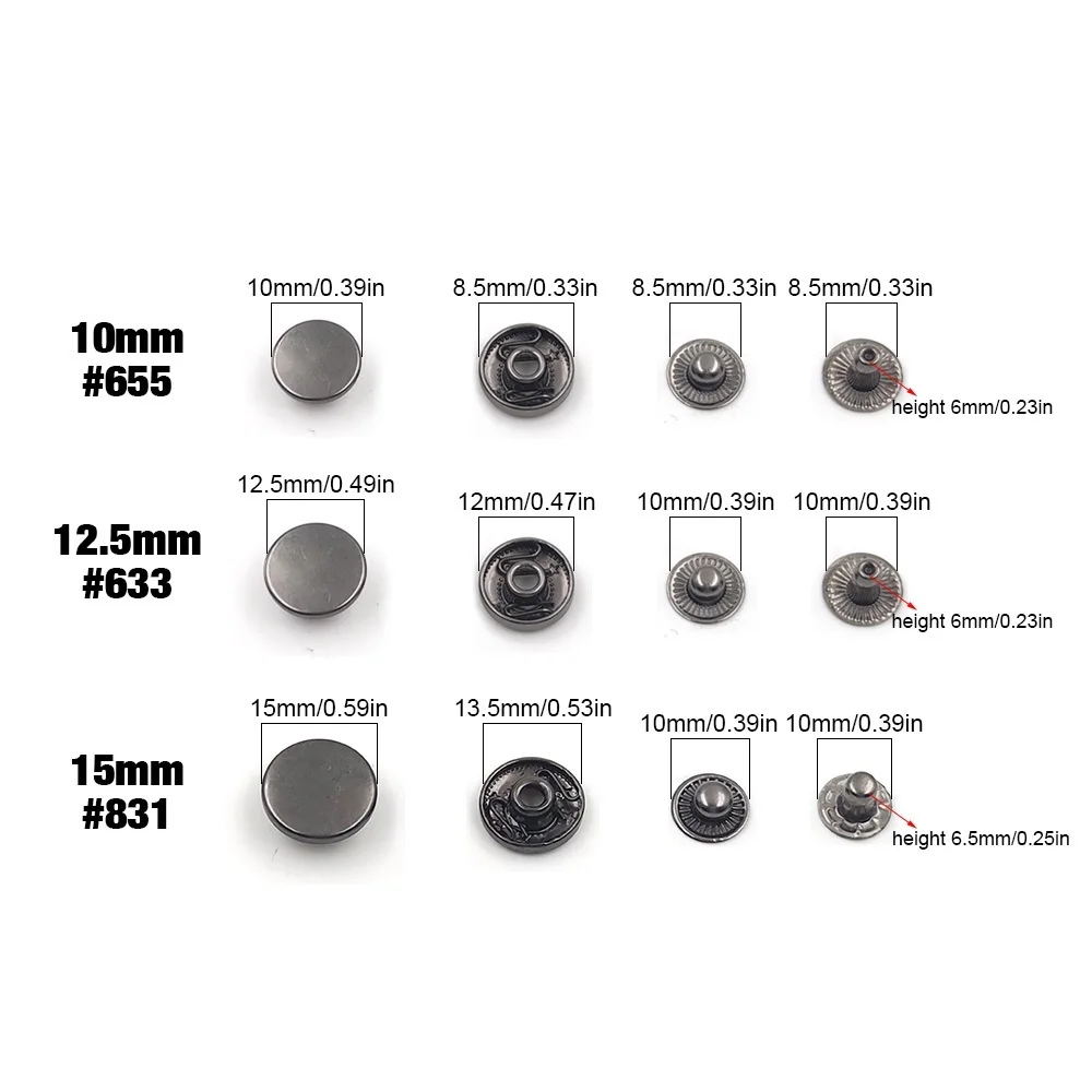 Description Picture 2 of item50 Sets 655/633/831 Metal Snap Fasteners Snaps Button Press Studs Sewing Button For DIY Clothes Garment Bags Shoes Leathercraft