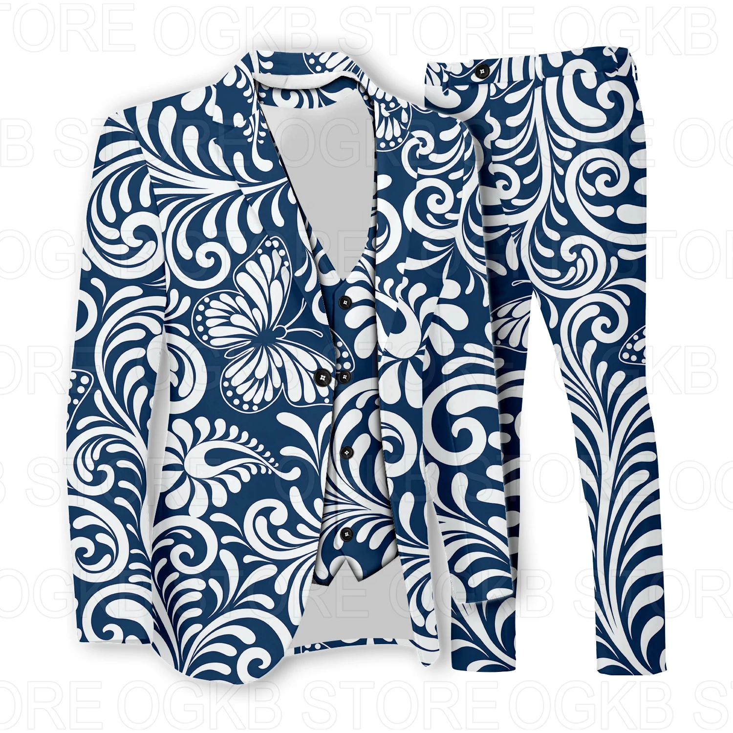 Plus Size Men's Suits 3 Piece Set 3D Printed Casual Wear Business Formal Suit Pants Set Vintage Graphic Designer Blazer