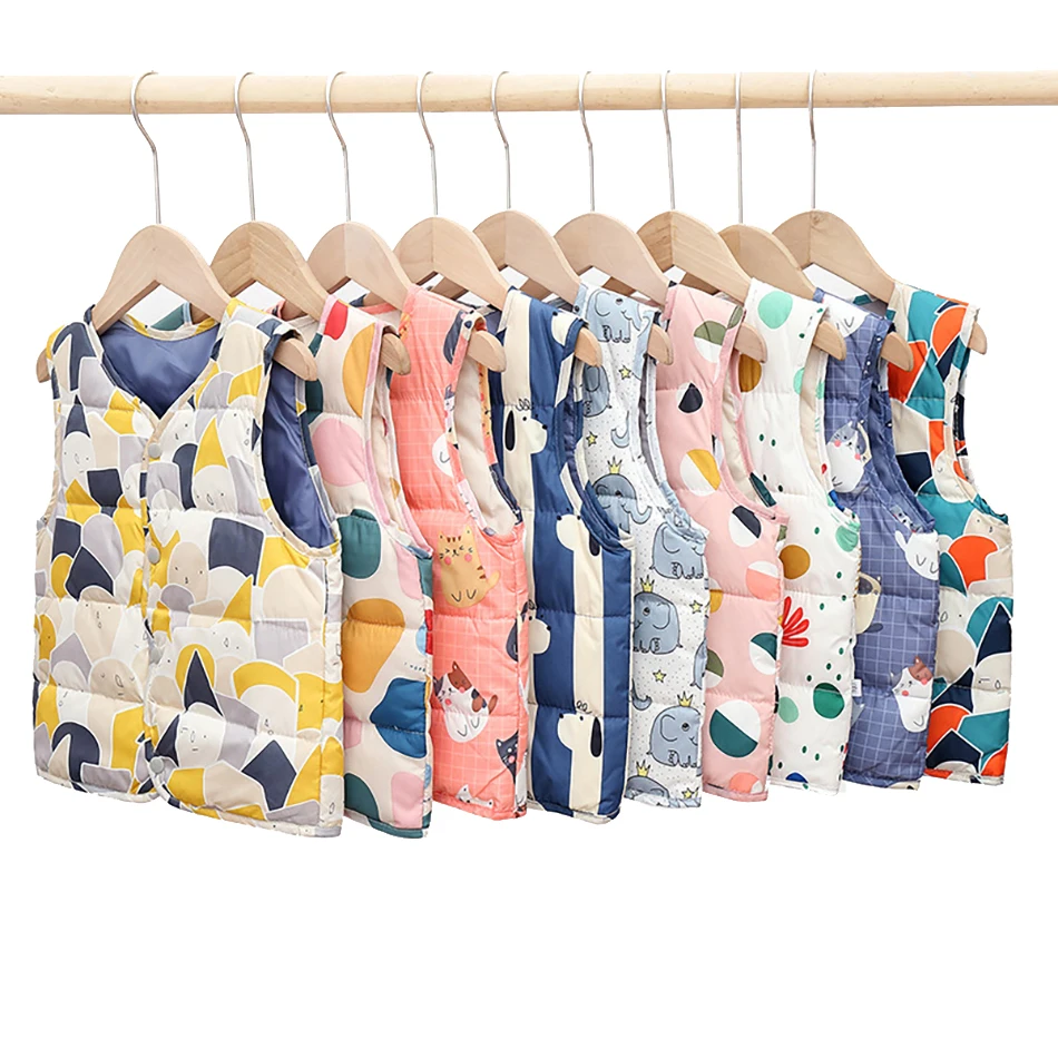 

Детский пуховой жилет без рукавов, с мультяшным принтом