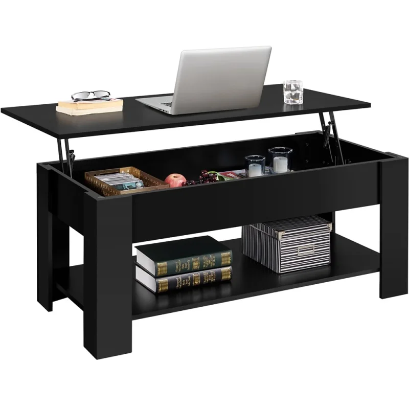 

Alden Design Modern 47.5" Wood Lift Top Coffee Table with Lower Shelf, Black